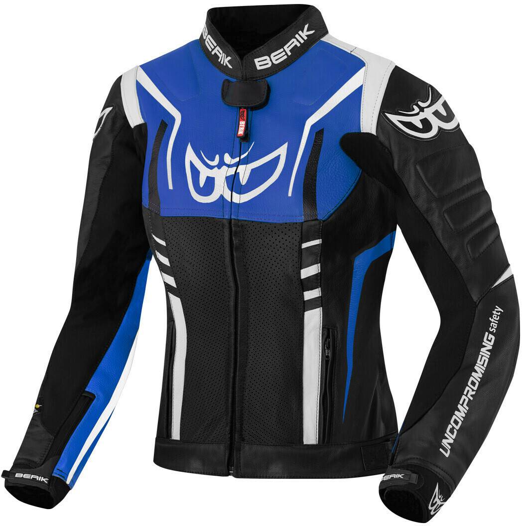 Berik Striper Damen Lederjackeschwarz/weiss/blau Motorradjacken